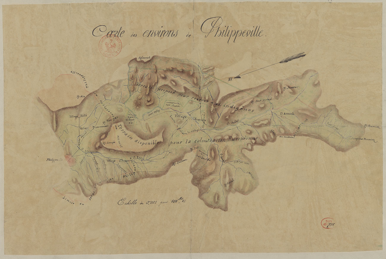 Carte des environs de Philippeville, terrain proposé pour réserve aux indigènes, vers 1840-1842, Bibliothèque nationale de France © BnF