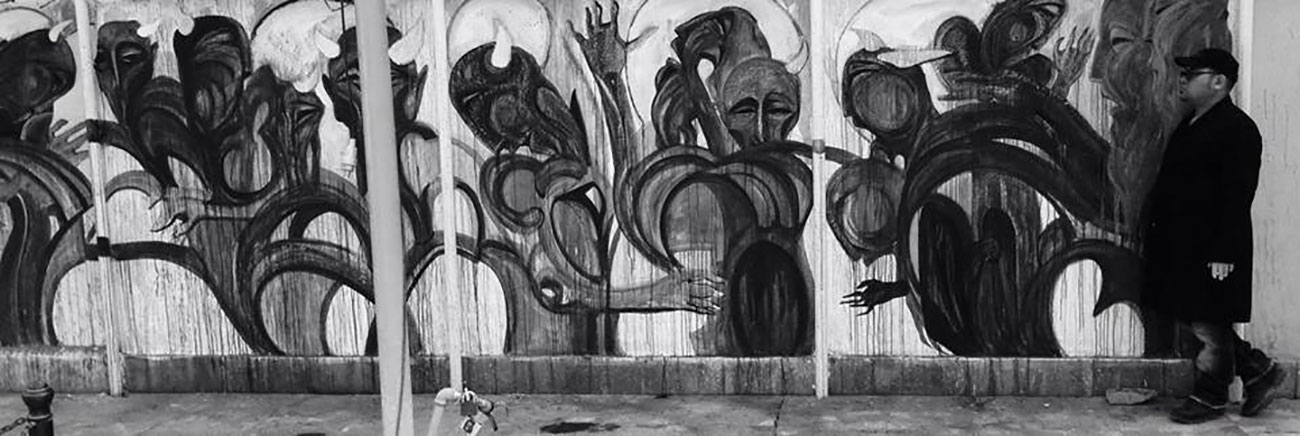 M. Mahdi Hamed Hassanzada, Div, Kaboul, 2015. Fresque réalisée sur un mur du Cactus Cafe, 2 m x 20 m. Jugée blasphématoire, cette fresque est détruite un an plus tard © M. Mahdi Hamed Hassanzada