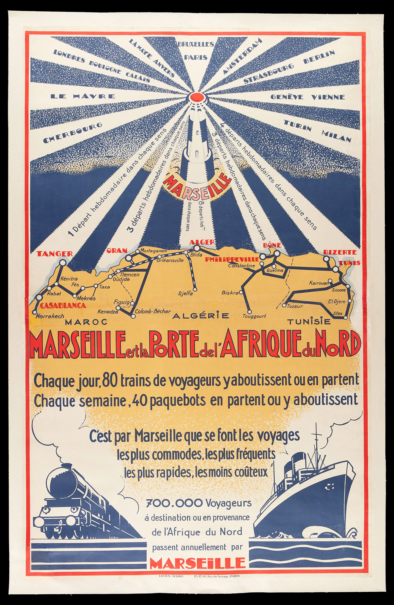 Lucien Serre, affiche « Marseille et la porte de l’Afrique du Nord », 2e quart du XXe siècle, lithographie, 99 x 62 cm © Mucem