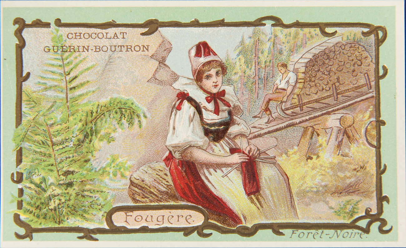 La fougère en Forêt-Noire, Herold pour le chocolat Guérin-Boutron, carte réclame © Collection Mucem