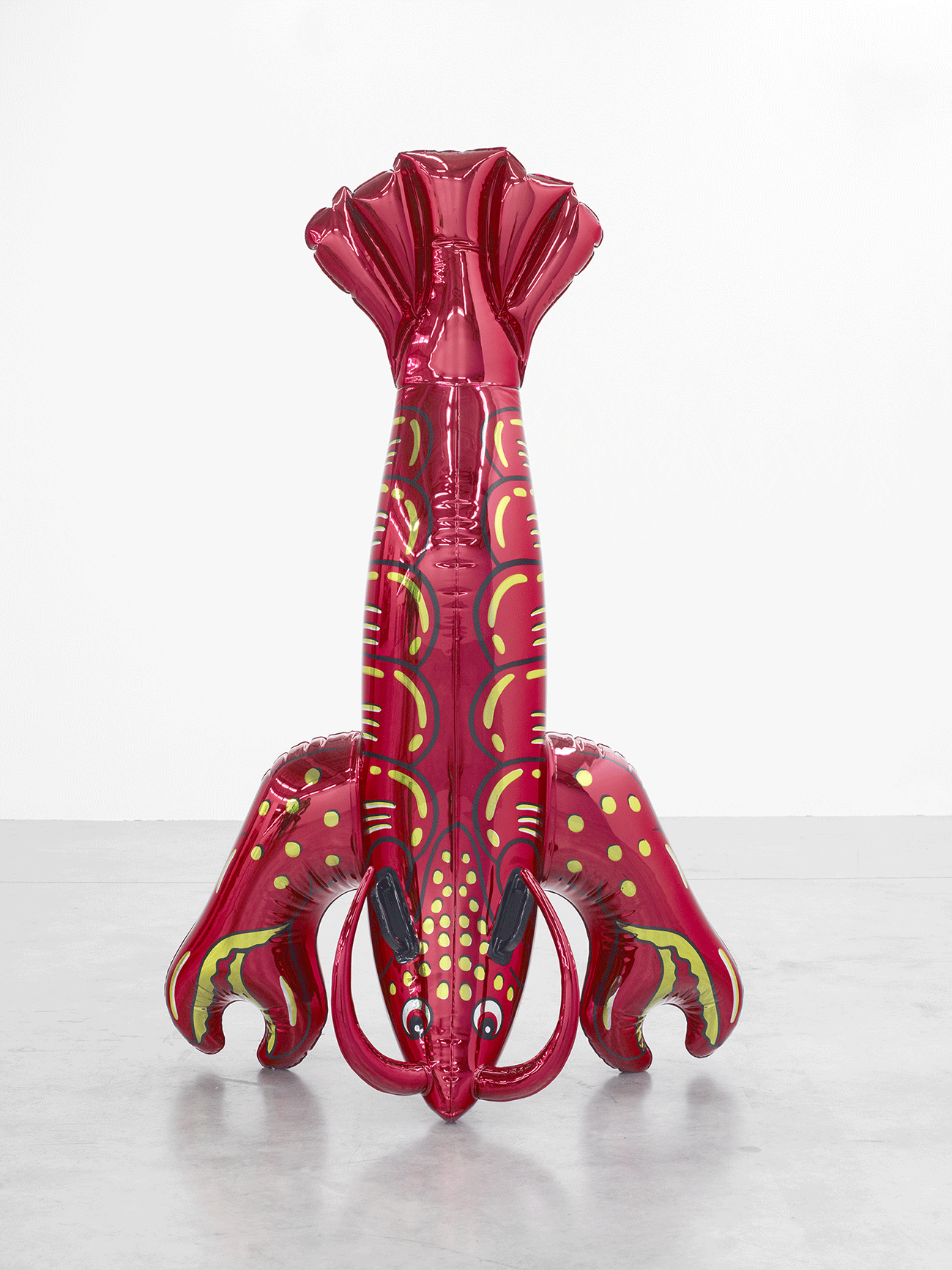 Jeff Koons. Lobster, 2007-2012. mirror-polished stainless steel with transparent color coating. 57 7/8 x 37 x 18 7/8 inches ; 147 x 94 x 47,9 cm. Edition 1 from an edition of 3, plus artist’s proof. Pinault Collection © Jeff Koons, photo: Marc Domage/Courtesy Almine Rech Gallery