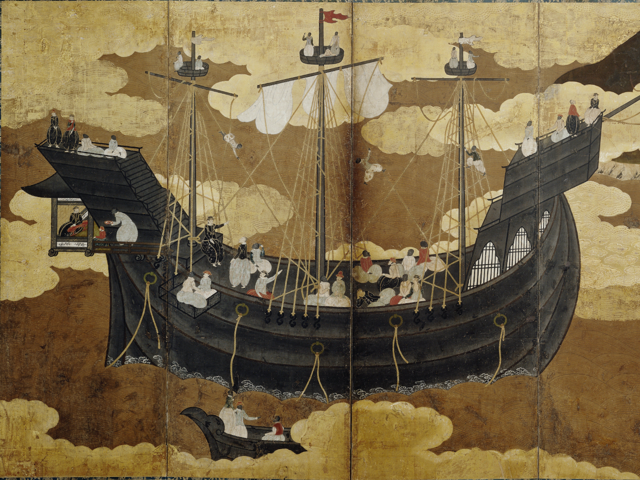Folding Screen with the Arrival of a Portuguese Ship, anonymous, c. 1600 - c. 1625 - Search - Rijksmuseum