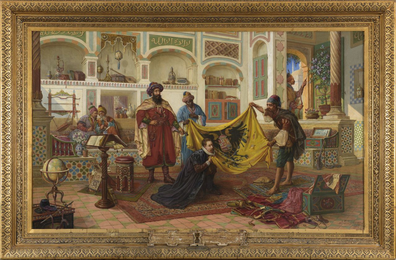 Huysmans Ogier de Busbecq achetant à Constantinople l'étendard royal d'Espagne à des pirates turcs 1904 © Alain Leprince