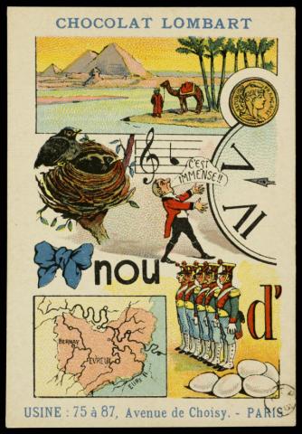 Carte réclame, rébus chromolithographie, fin XIXe -début XXe © Mucem