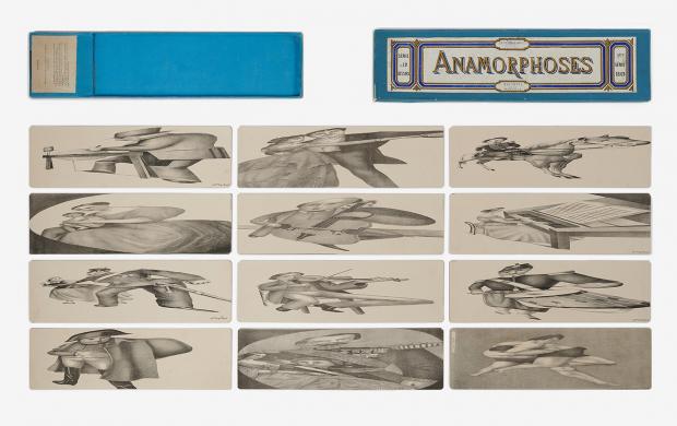 “Anamorphoses”, optical toy made up of 12 lithographs. Sedallian, 1869. Paper, card. Massilia Toy, Marseille © Yves Inchierman